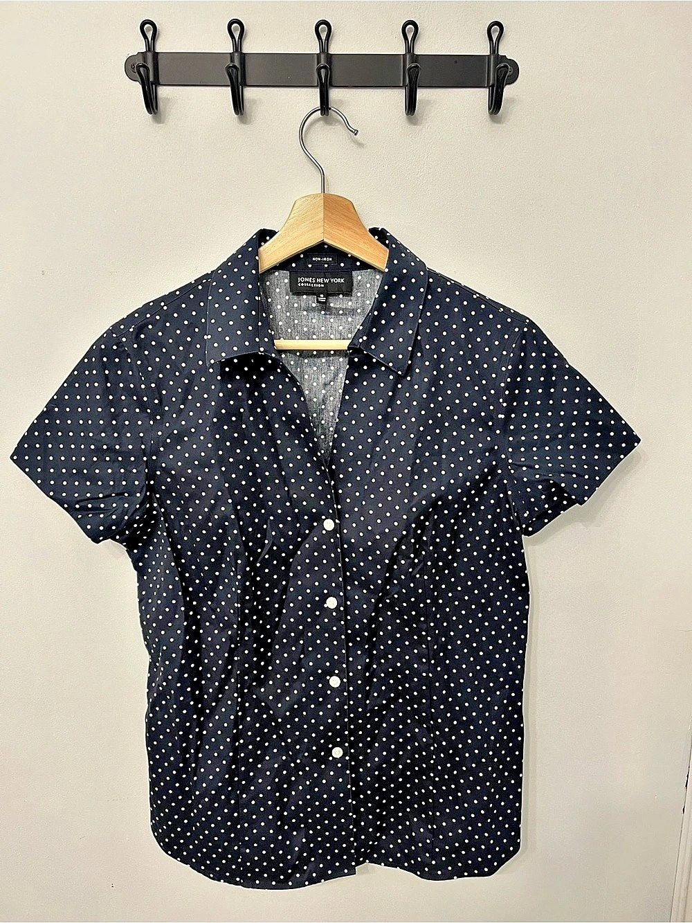 Jones New York Polka Dot Button Down Top Black & White Size 10